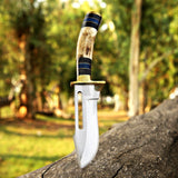 Majestic Handmade D2 Skinner Knife Sharp blade With Stag Horn Handle and with leather cover at best price in USA - 8 Inch - majesticblades.com