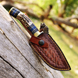 Majestic Handmade D2 Skinner Knife Sharp blade With Stag Horn Handle and with leather cover at best price in USA - 8 Inch - majesticblades.com