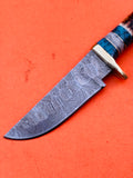 Majestic Blades Custom Hand Forged Damascus Steel Hunting Knife Skinning Knife Stag & resin Handle with Brass Guard, Leather Sheath 08 inches