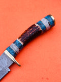 Majestic Blades Custom Hand Forged Damascus Steel Hunting Knife Skinning Knife Stag & resin Handle with Brass Guard, Leather Sheath 08 inches