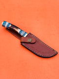 Majestic Blades Custom Hand Forged Damascus Steel Hunting Knife Skinning Knife Stag & resin Handle with Brass Guard, Leather Sheath 08 inches